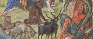 Ο Δαβίδ συνθέτει τους ψαλμούς (απόσπασμα). Τμήμα μικρογραφίας χειρογράφου με προσωποποίηση της πόλης της Ιερουσαλήμ, σε σκηνή που συνδυάζει ποιμενικά μοτίβα (Κωνσταντινούπολη, περ. 960). 